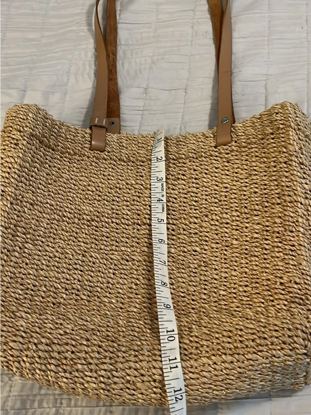 Natural Woven Straw Tote with Tan Shoulder Straps